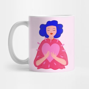 Blue hair girl with big pink heart Mug